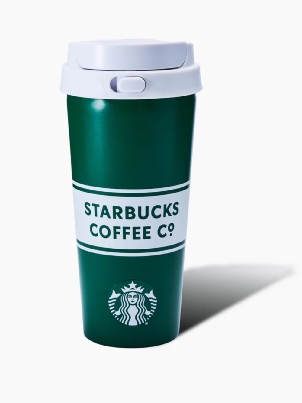 Starbucks Heritage collection Green Travel Tumbler with White Lid and Logo Band